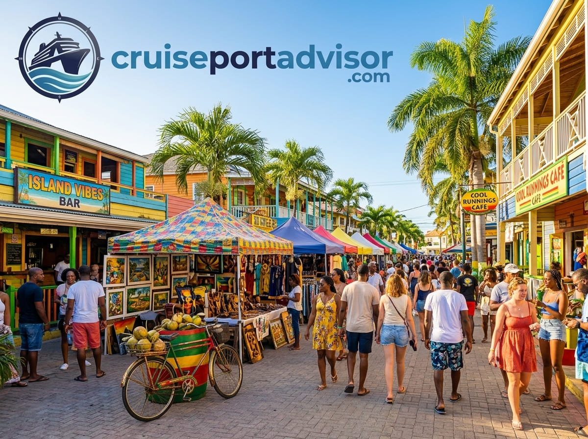 Colorful shops and bars along the Hip Strip on Gloucester Avenue in Montego Bay, Jamaica