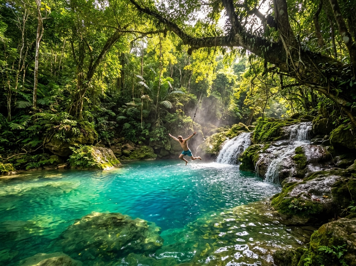 Turquoise jungle pools and waterfalls at the Blue Hole near Ocho Rios, Jamaica