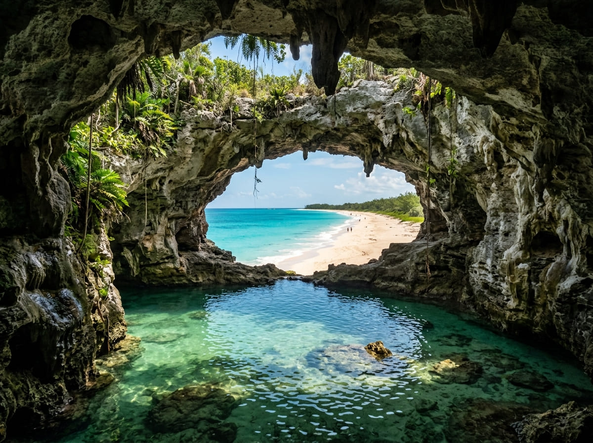 A limestone sea cave entrance at Lucayan National Park near Gold Rock Beach, Grand Bahama Island