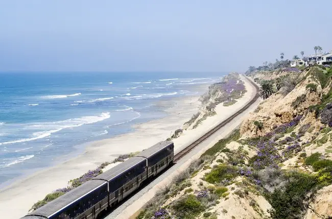 San Diego coastline with a train
