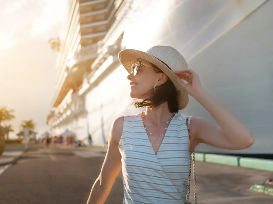 woman beside cruise ship