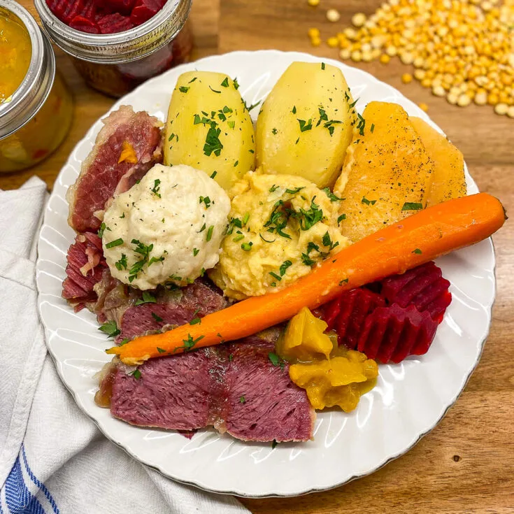 Jiggs Dinner with mean, potatoes, carrots and more